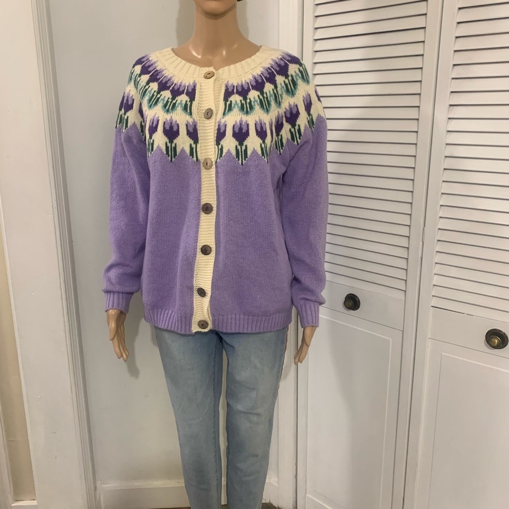 Lavender and Cream Women's Cardigan - Picture 1 of 5